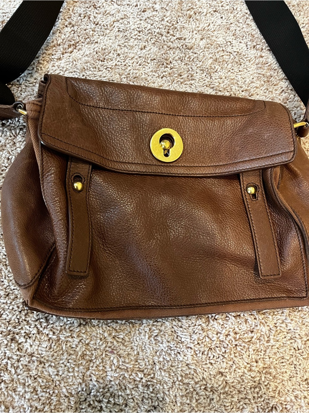 Yves Saint Laurent Brown Pebbled Leather Bag with Gold Hardware